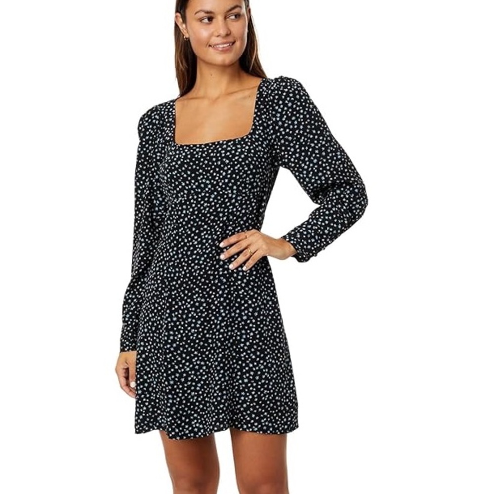 madewell seamed long sleeve mini dress in ditsy floral